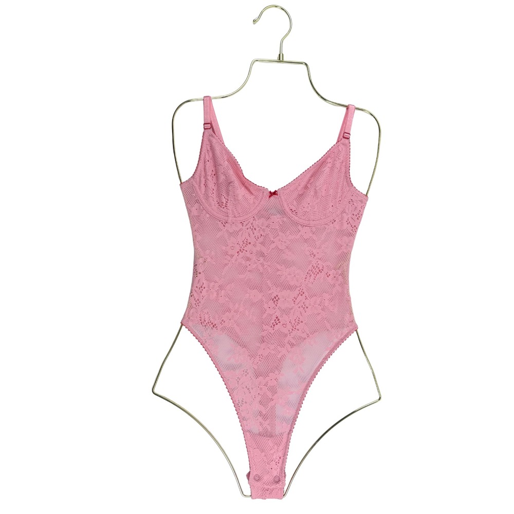 Victoria's Secret Tease Lace Demi Underwire Bodysuit Pink Sheer Lingerie XS NWT